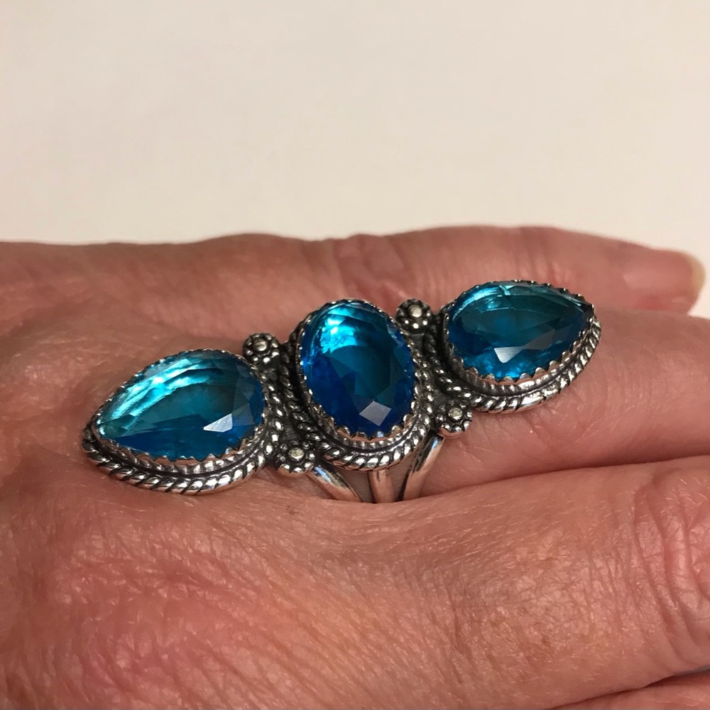 Blue Topaz Stamped 925 Sterling Silver Ring